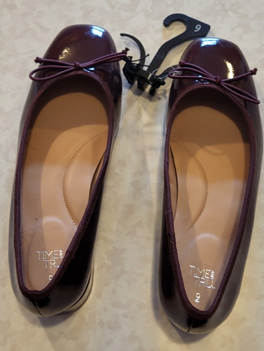 Time and Tru Deep Burgundy Patent Ballet Flats with Bow